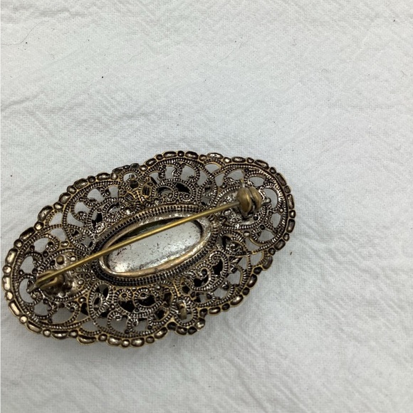 Vintage Czech Glass Brass and Rhinestone Brooch - Picture 6 of 6